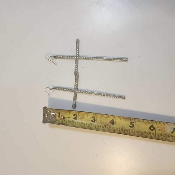 Silver Cross Dangle Earrings - Picture 5 of 6